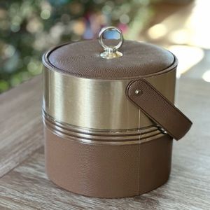 Vintage 70s Faux Leather & Gold Brass Ice Bucket